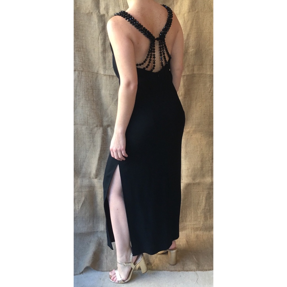 Bill Blass Evening Vintage Black Dress Beaded/Slit